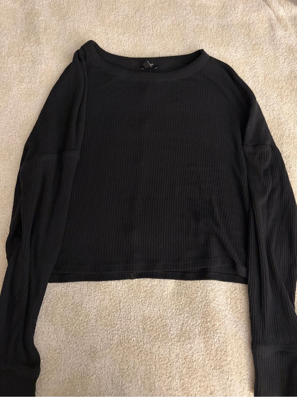 Express Black Cropped Long Sleeve Top XS